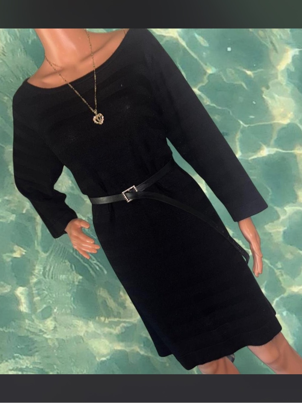 Black Stripe Sweater Midi Dress